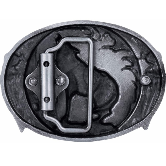 New silver wolf and feathers belt buckle. Fits 1.5" belt. - Picture 4 of 8